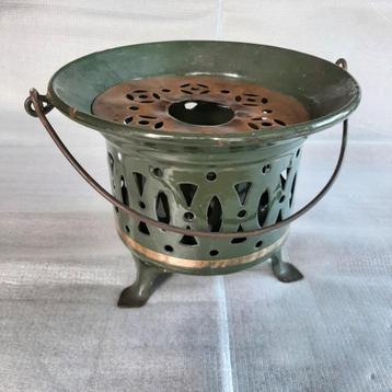 vintage theelichtje / komfoortje emaille donker groen  beschikbaar voor biedingen