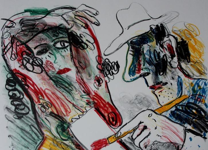Anton Martineau - Zeefdruk: De schilder en zijn model - 1998, Antiek en Kunst, Kunst | Litho's en Zeefdrukken, Verzenden
