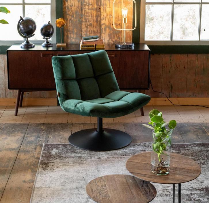 Dutchbone Bar Draaifauteuil Groen Fluweel, Huis en Inrichting, Fauteuils, Zo goed als nieuw, Metaal, 50 tot 75 cm, 75 tot 100 cm