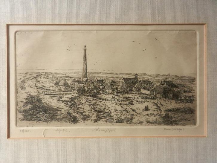 Ets Vuurtoren Lange Jaap / Kijkduin Den Helder Anna Doedijns, Antiek en Kunst, Kunst | Etsen en Gravures, Ophalen of Verzenden