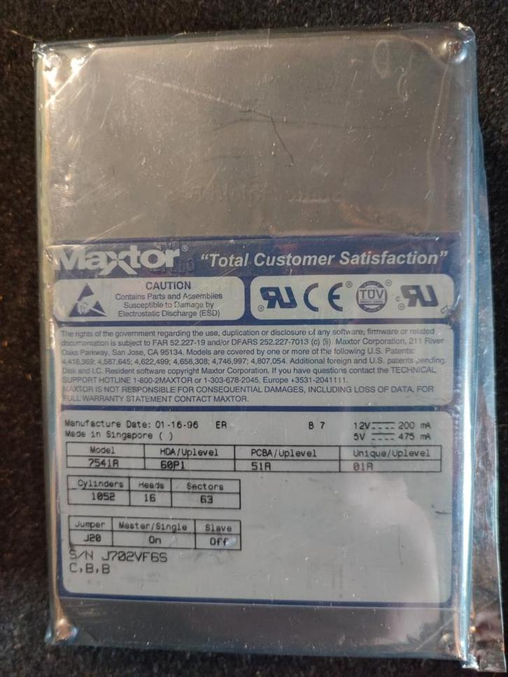 Maxtor 7541A 541MB IDE HDD - Nieuw in Verpakking, Computers en Software, Harde schijven, Nieuw, Desktop, Intern, HDD, IDE, Ophalen