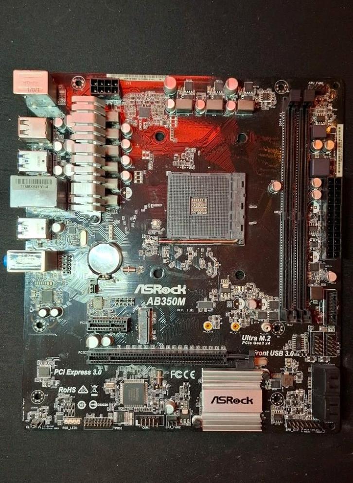 AM4 M-ATX moederbord - Asrock AB350M, Computers en Software, Moederborden, Zo goed als nieuw, AMD, DDR4, Ophalen