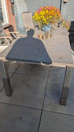 Natuurstenen tafel 220x100 met RVS onderstel, Tuin en Terras, Tuintafels, Ophalen of Verzenden, Zo goed als nieuw, Rechthoekig