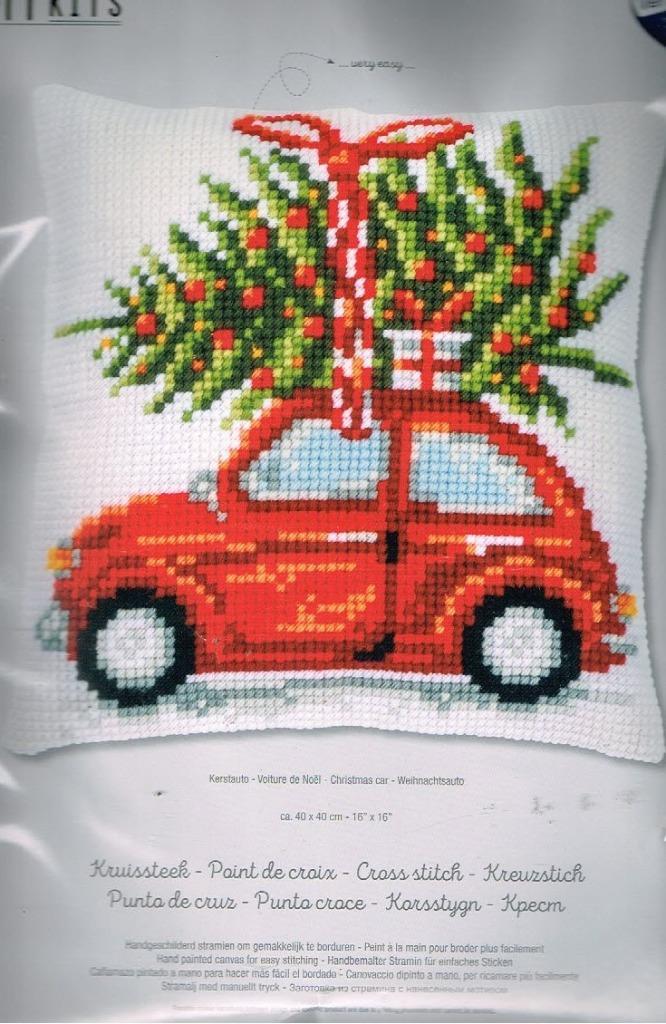 Cado vervaco borduurpakket kussen kerstboom op auto, Hobby en Vrije tijd, Borduren en Borduurmachines, Nieuw, Borduurpakket, Handborduren