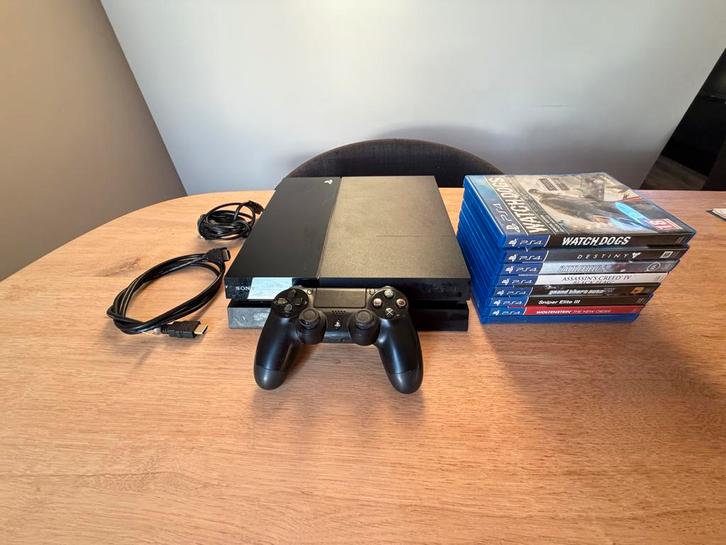 PS4 met controller en games, Spelcomputers en Games, Spelcomputers | Sony PlayStation 4, Gebruikt, Original, Met 1 controller