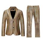 Heren gouden geruit kostuum pak blazer goud colbert broek, Verzenden, Nieuw, Overige maten, Overige kleuren