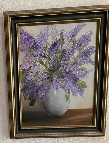 Lila Bloemen in Vaas - Schilderij beschikbaar voor biedingen