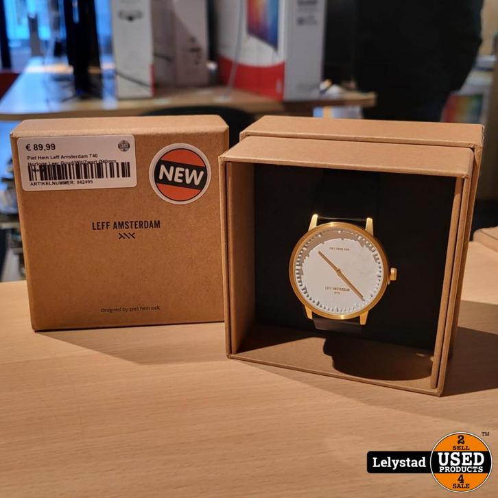 Piet Hein Leff Amsterdam T40 Horloge Leer Gold/Wit/Zwart Ø40, Sieraden, Tassen en Uiterlijk, Horloges | Heren, Nieuw