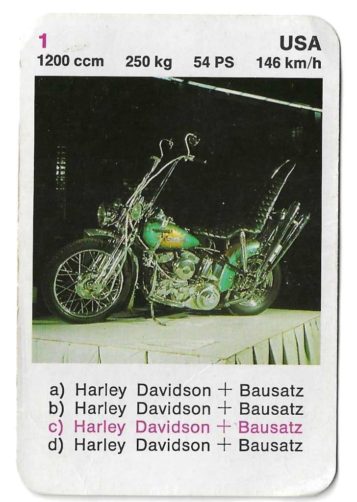 Kwartetkaart (1c) Harley Davidson, Ophalen of Verzenden, Gebruikt, Motoren