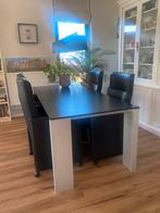Nette eetkamerset met lederen stoelen en trespa eettafel, Huis en Inrichting, Ophalen, Gebruikt, Modern, 4 tot 6 stoelen