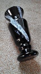 Glazen vaas, zwart glas met wit/ lichtblauwe print, Ophalen, Nieuw, Overige typen