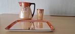 Antiek Art Deco Set Oranje Parelmoer - Kan, Blad, Beker, Antiek en Kunst, Antiek | Keramiek en Aardewerk, Ophalen of Verzenden