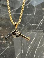 14k Gouden Box Ketting met Pistool Hanger, Ophalen of Verzenden, Nieuw, Goud, Met hanger