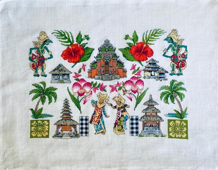 Borduurwerk, zijde, Indonesië, vintage, Hobby en Vrije tijd, Borduren en Borduurmachines, Gebruikt, Overige typen, Handborduren