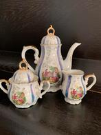 Heel mooi puntgaaf oud mocca theeservies, van porselein., Antiek en Kunst, Antiek | Servies compleet, Ophalen of Verzenden