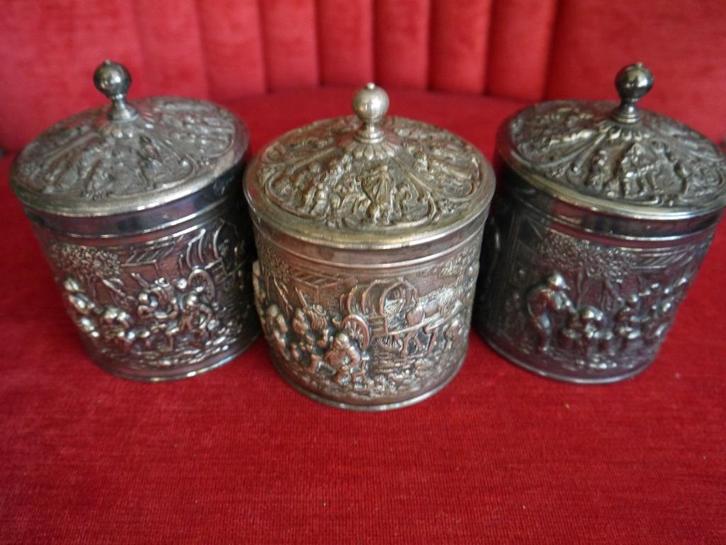 3 Verzilverde DE theebusjes, Antiek en Kunst, Antiek | Goud en Zilver, Ophalen of Verzenden