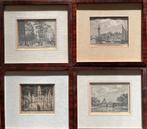 4 Antieke Gravures Middelburg - Ingelijst, Antiek en Kunst, Kunst | Etsen en Gravures, Ophalen of Verzenden