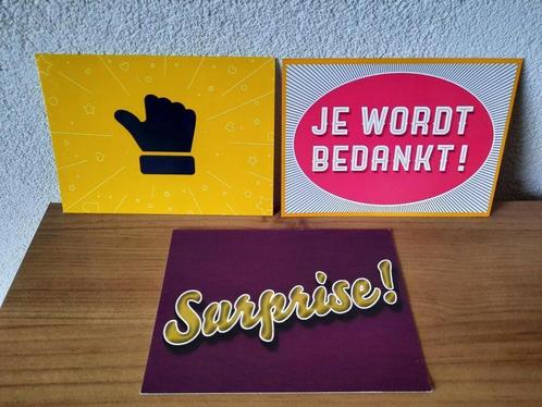 Boomerang 3x Wenskaart Kaart Surprise Bedankt, Diversen, Wenskaarten, Zo goed als nieuw, Ophalen of Verzenden