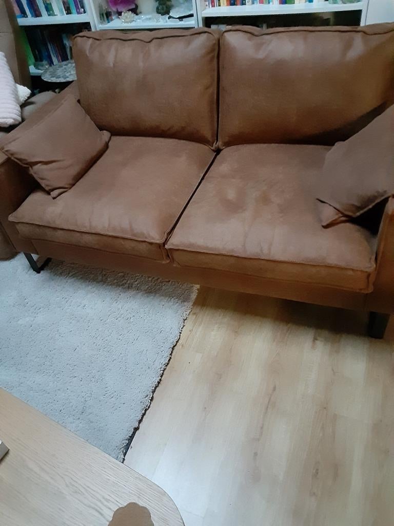 2-zits bank, cognac bruin, nubuck leer, Huis en Inrichting, Banken | Bankstellen, Zo goed als nieuw, 75 tot 100 cm, Leer, Ophalen