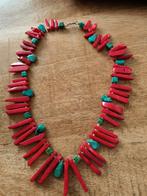 Rode bamboekoraal en turkoois ketting, Ophalen of Verzenden, Rood, Steen of Mineraal