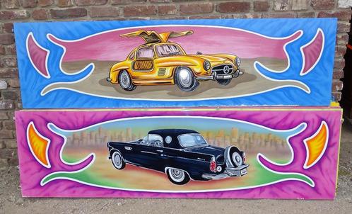 oude borden van kermis kermisborden vw kever corvet mercedes, Antiek en Kunst, Curiosa en Brocante, Ophalen