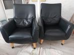 2 Zwarte Leren Fauteuils met Wielen, Ophalen, Gebruikt, 75 tot 100 cm, 50 tot 75 cm