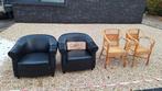 Gratis: 2 zwarte fauteuils & 2 rotan stoelen, Antiek en Kunst, Ophalen of Verzenden
