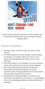 Tendum Parachutespring + Handcam 9000’ TEXEL, Tickets en Kaartjes, Eén persoon, Ticket of Toegangskaart