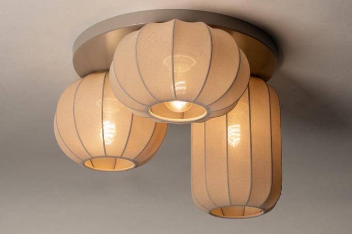 plafondlamp japandi taupe beige bed bank tafel lamp lampion, Huis en Inrichting, Lampen | Plafondlampen, Nieuw, Metaal, Stof, Ophalen of Verzenden