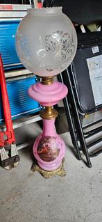 Franse Olielamp met Roze Glas, Ophalen of Verzenden