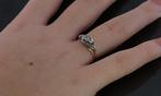 Diamanten antieke 14k gouden en platina dames ring fraai, Ophalen of Verzenden, Goud, Ring, Met edelsteen