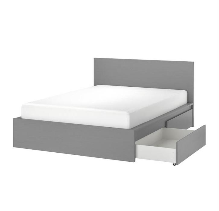 IKEA MALM bed 140x200 grijs, incl. lattenbodem, Huis en Inrichting, Slaapkamer | Bedden, Zo goed als nieuw, Tweepersoons, 140 cm