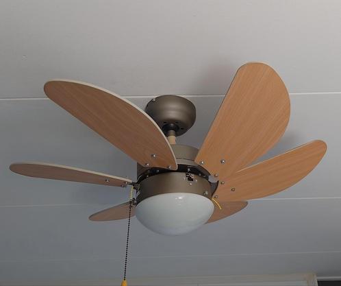 Madeira plafondventilator met lamp, Huis en Inrichting, Lampen | Plafondlampen, Zo goed als nieuw, Hout, Metaal, Ophalen of Verzenden