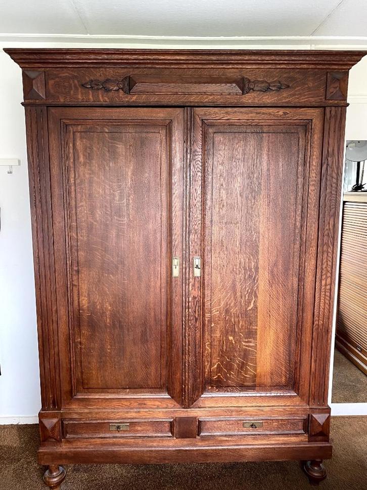 Hollands eiken linnen- of garderobekast, Huis en Inrichting, Kasten | Kledingkasten, Gebruikt, 200 cm of meer, 100 tot 150 cm