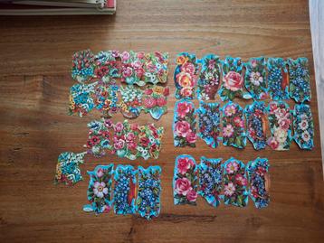 Oude poëziealbum plaatjes - bloemen en hartjes beschikbaar voor biedingen