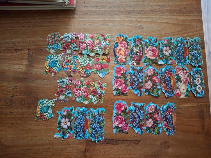 Oude poëziealbum plaatjes - bloemen en hartjes, Verzamelen, Stickers, Nieuw, Overige typen, Ophalen of Verzenden