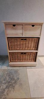 White wash houten kastje met 2 rieten manden, Huis en Inrichting, Kasten | Overige, Ophalen, Gebruikt