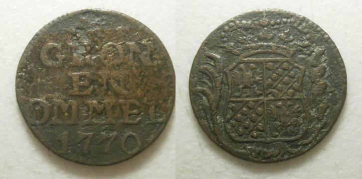Groningen Duit 1770, Postzegels en Munten, Munten | Nederland, Losse munt, 1 cent, Vóór koninkrijk, Ophalen of Verzenden