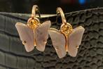 Goudkleurige oorringen met grijze vlinder, Sieraden, Tassen en Uiterlijk, Oorbellen, Overige materialen, Hangers, Ophalen of Verzenden
