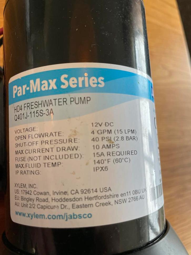 Jabsco Par Max HD4 Waterpomp - Nieuwstaat, Caravans en Kamperen, Camper-accessoires, Nieuw, Ophalen of Verzenden