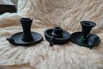 Brocante Zwarte Kandelaars - Set van 3, Antiek en Kunst, Antiek | Kandelaars, Ophalen of Verzenden, Overige materialen