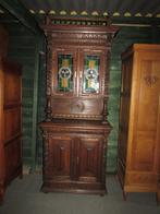 antiek eiken buffetkast mechelse stijl glas in lood 295,00, Huis en Inrichting, Kasten | Buffetkasten, Eikenhout, 200 cm of meer