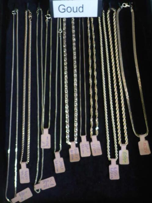 14 karaat gouden kettingen de prijzen en lengtes staan er b, Sieraden, Tassen en Uiterlijk, Kettingen, Gebruikt, Goud, Verzenden