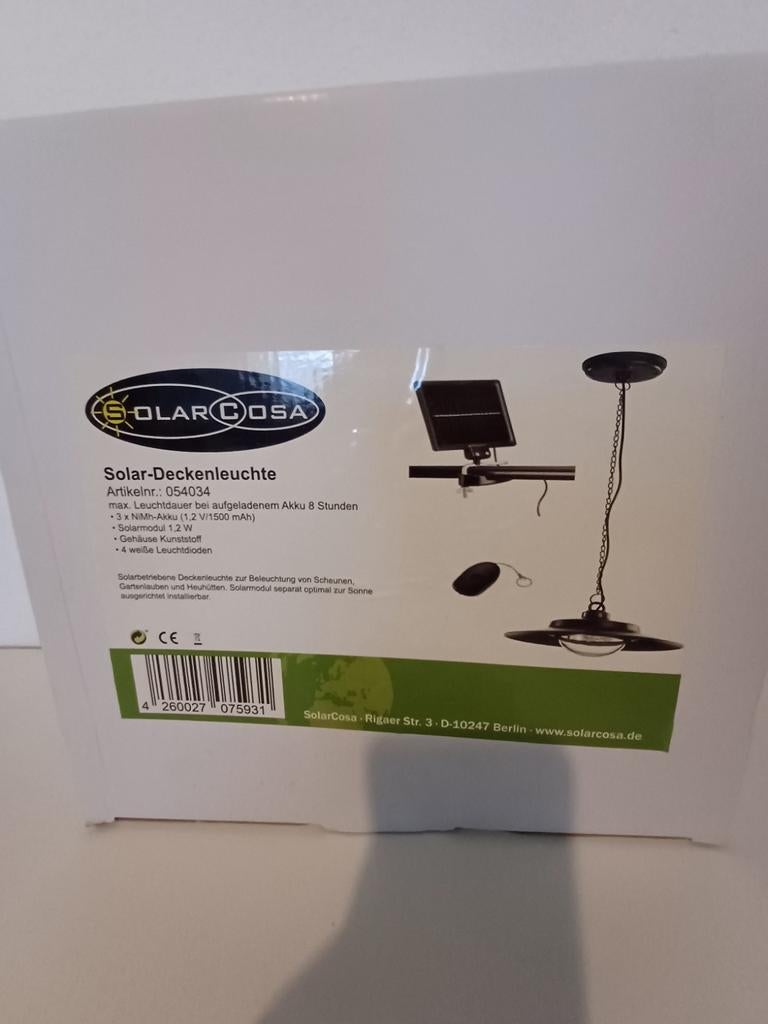 SolarCosa Solar-Deckenleuchte - Nieuw in doos, Tuin en Terras, Zonne-energie, Kunststof, Minder dan 50 watt, Nieuw