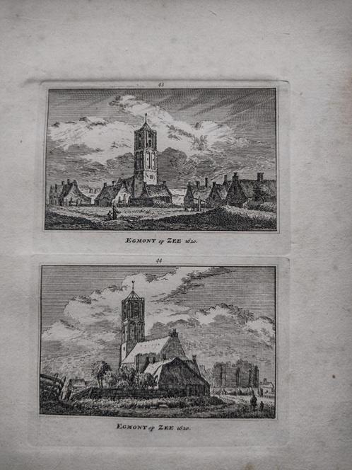 043/044 Egmond op Zee Kopergravure 18e Eeuw dl 3, Antiek en Kunst, Kunst | Etsen en Gravures, Ophalen of Verzenden