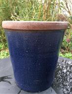 Oude geglazuurd blauw terracotta pot uniek OTS 25,5cm, Tuin en Terras, Bloempotten, Terracotta, Tuin, Rond, Ophalen of Verzenden