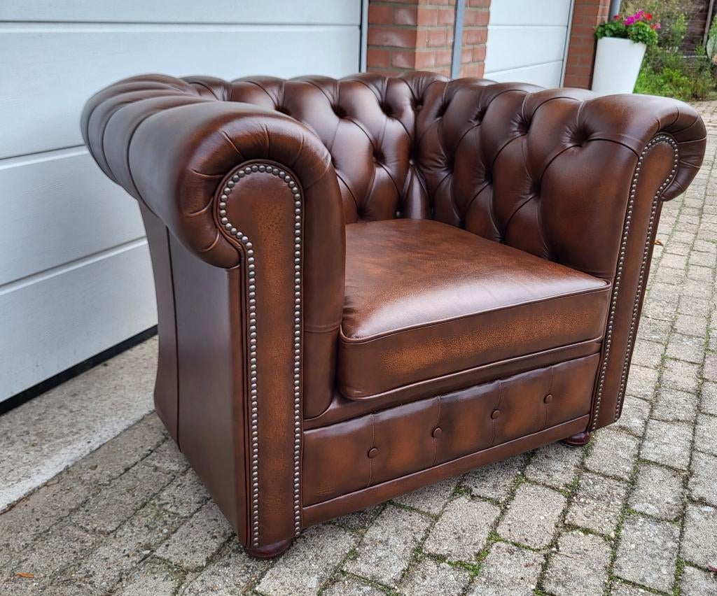 Chesterfield fauteuil model York. Origineel Engels., Huis en Inrichting, Ophalen, Gebruikt, Chesterfield, 75 tot 100 cm