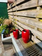 Twee rode bloempotten aardewerk, Tuin en Terras, Bloempotten, Ophalen, Kunststof, Gebruikt, Rond
