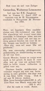 Lemmens Gerardus 1927 Vessem 1955 Hoogeloon, Ophalen of Verzenden, Bidprentje