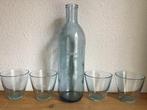 Water karaf/ waterfles + 4 blauwe waterglazen., Ophalen of Verzenden